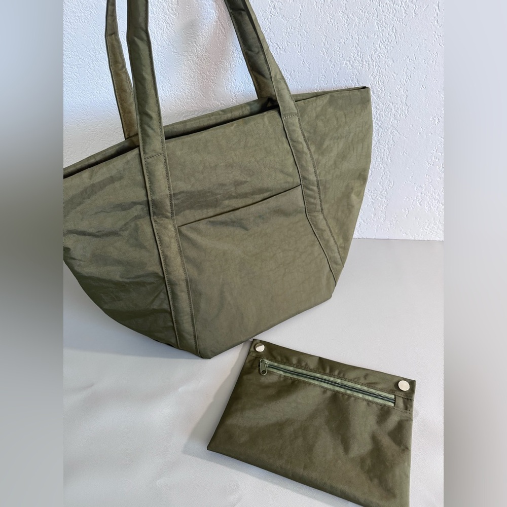 Olive mini Tote —12” drop/extra exterior pocket with key leash /gold hardware